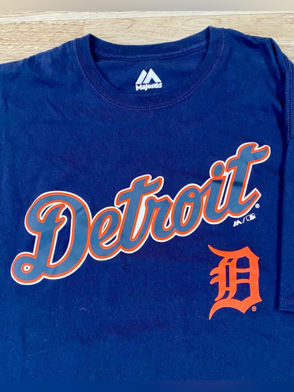 Detroit Tigers T-Shirt Mens 2XL Blue Majestic 100% Cotton Short Sleeve Tee Shirt